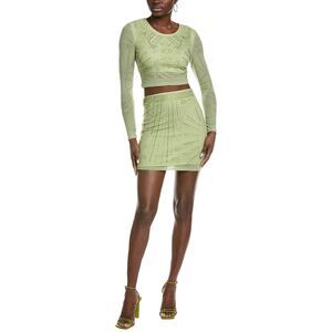 Marion Womens  2Pc Rhinestone Mesh Top & Skirt Set, Green